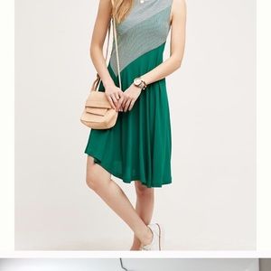 Anthropologie Green and White Striped Dress